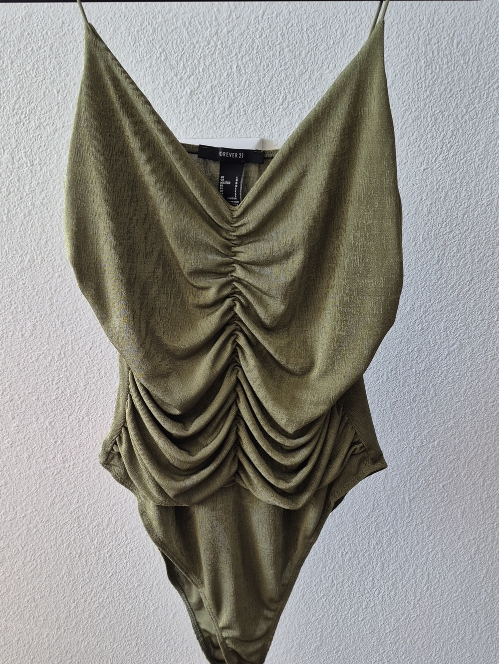 Forever 21 Olive Ruched Cowl Neck Bodysuit